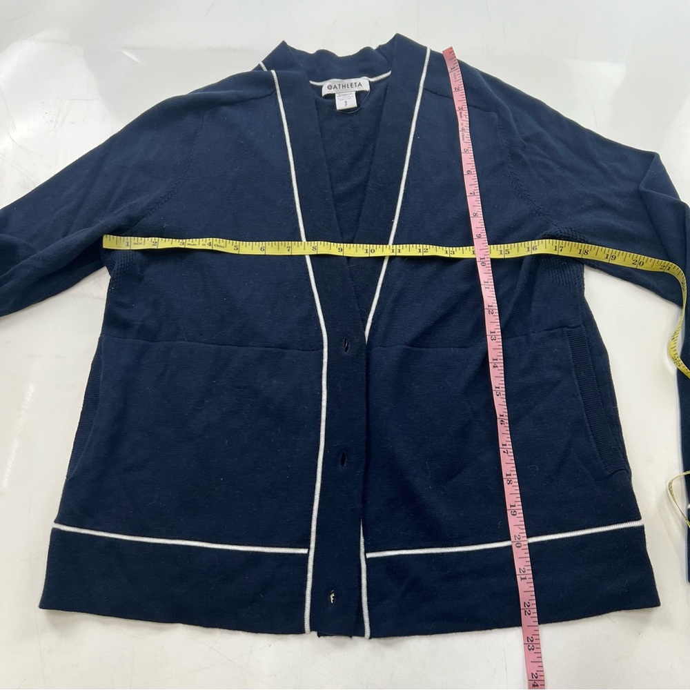 athleta women’s petite navy blue white  cardigan SP L65-15 - Picture 4 of 6